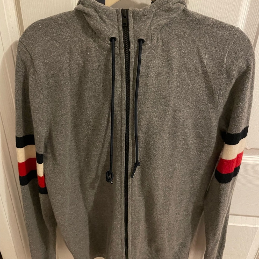 Gray Hooded Men's Sweater with Stripes